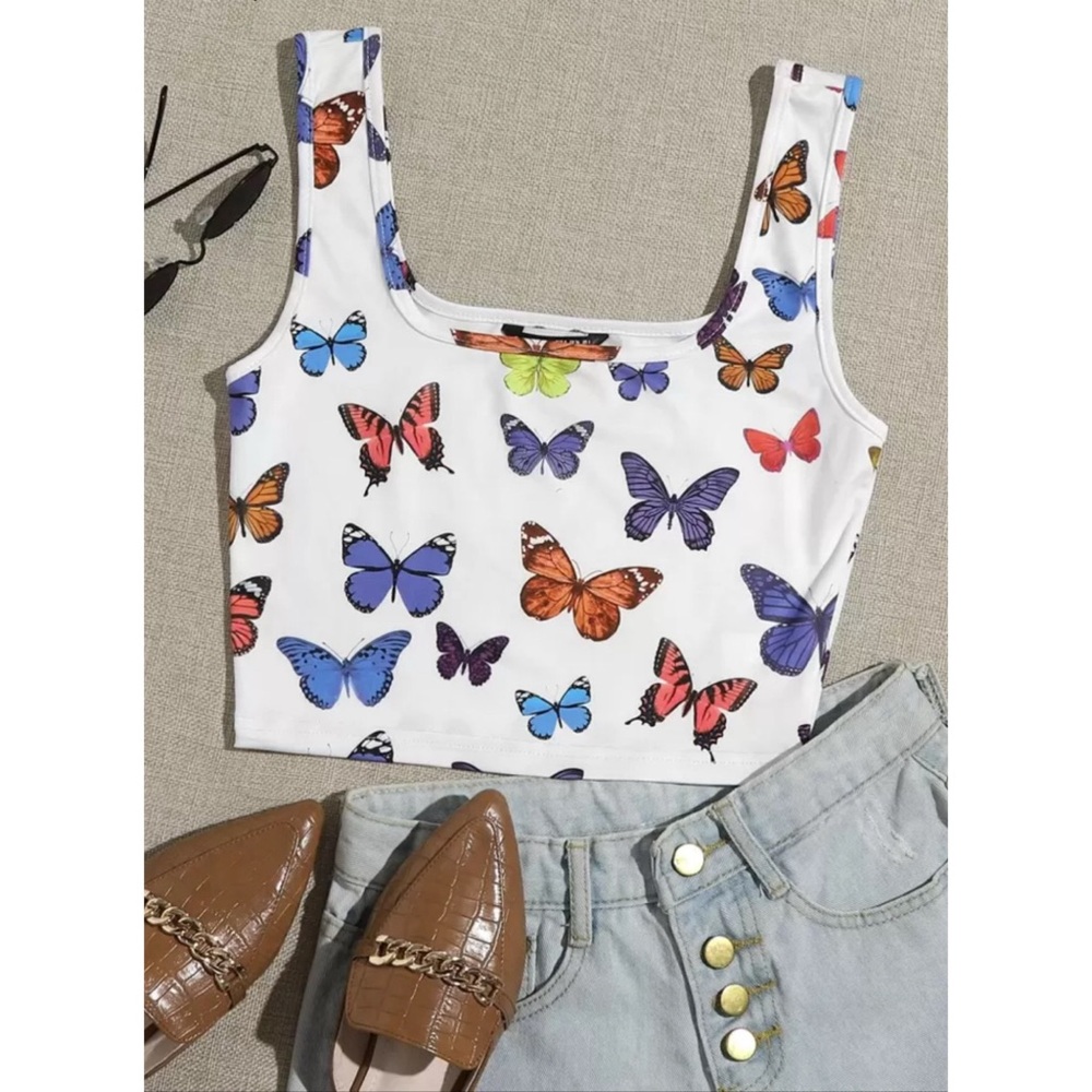 Butterfly Print Crop Tank Top Size Xl New